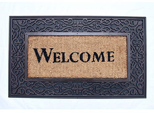 Coco&Coir Door Mat | Non-Slip | Thick Coir | Premium Quality | Rubber Backed | Eco-Friendly | Indoor | Outdoor | Heavy Duty | Entrance Door Mat | 45 x 75 cm (Redrust Welcome)