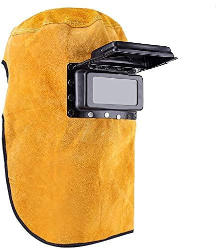 Maschera Saldatura In Pelle per Saldatore, Cappuccio Casco per Saldatore a Conchiglia con Lente Durevole Resistente al Calore Traspirante Maschera di Protezione per Casco di Saldatura