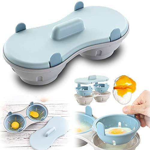 Gloryit Mikrowelle Ei Wilderer Mikrowelle Eierkocher 2 Eier Eierdampfer Eier Kochen 2 Ei Draining Egg Boiler Geeignet Blauer Eierkocher für Mikrowelle Verfügbar Geschirrspülmaschine Reinigung(Blau)