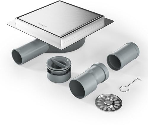 Bernkot Canalina per doccia con filtro antiodore e filtro per capelli, piastrellabile, in acciaio inox, scarico della doccia molto piatto (15 x 15 cm, 2 in 1 piastrellabile e chiusa)