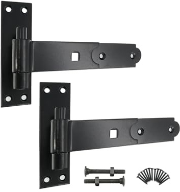 Heavy Duty Door Shed BARN GATE Hook & Band Hinges CRANKED & Straight Drop Bolt Black/Zinc (Black, 2 x 8 Straight Hinge)