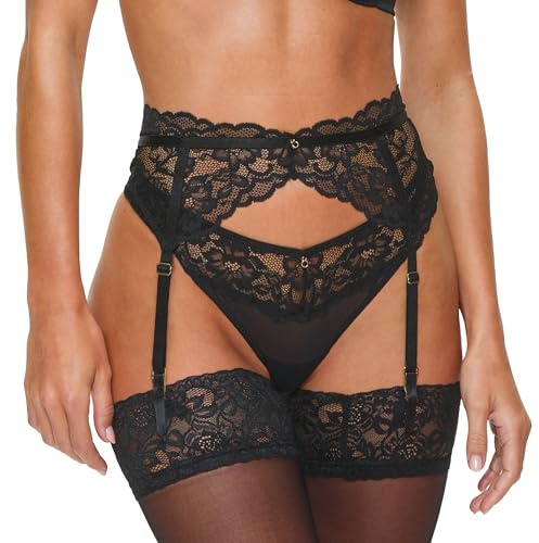 Ann Summers Sexy Lace Suspender Belt Stylish Suspenders Belt for Stockings with Adjustable Straps, Hook-and-Eye Back Fastening & Delicate Floral Lace