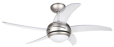Suinga Ventilatore da soffitto con telecomando a 3 velocità, 5 aspi, silenzioso, diametro 112 cm, potenza 55 W, grigio e trasparente