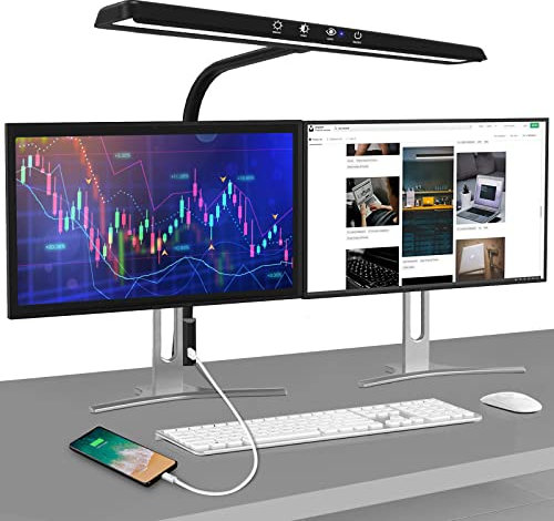 VAZILLIO Schreibtischlampe LED Dimmbar 24W Tageslichtlampe Klemmbar Architektenlampe, Augenschutz Monitor Lampe, 5 Farbtemperaturen 5 Helligkeiten Bürolampe Tischlampe für Lesen, Arbeiten, Lernen