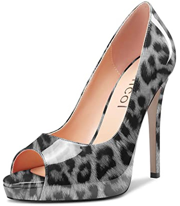 Aachcol Mujer Plataforma Aguja Alto High Heel Pumps Slip-on Abierta Punta Dress Zapatos Oficina Fiesta de Boda Charol 13 CM
