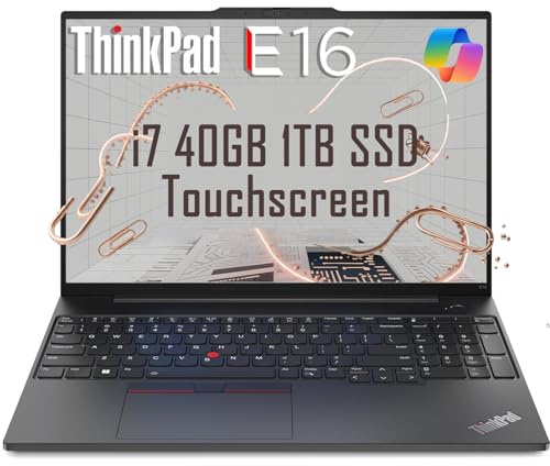 Lenovo ThinkPad E16 Business Laptop (16 FHD+ Touchscreen, Intel 10-Core i7-1355U, 40GB RAM, 1TB SSD) Backlit KB, Fingerprint, 1080P RGB Webcam, Thunderbolt 4, Ethernet, Win 11 Pro w/ AI Copilot