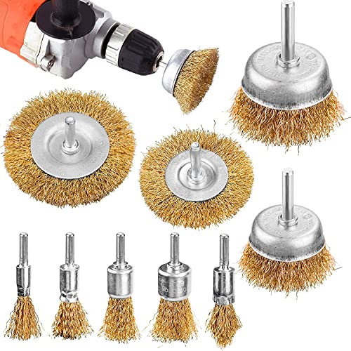 9-Piece Wire Brush Drill Set Brass Brush Drill with 6 mm Shaft Disc Brushes Drill Grinding Attachment for Removing Rust and Polishing