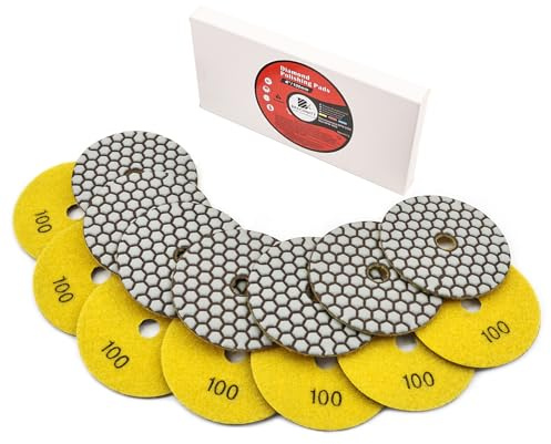 BRSCHNITT Diamant Polierscheiben Set - 7 Stück 100mm Trockendiamant Polierpad Set Auflagen Körnung 100 Diamant Schleifpad für Granit Marmor Kunststein Quarz für Winkelschleifer