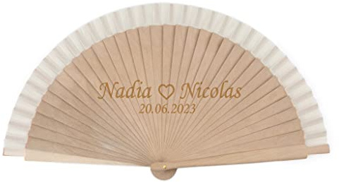 Wanapix | Abanico Personalizado | Abanico de Madera Personalizable con Nombre o Texto | Abanico de Mano 42x23 cm | Detalle Invitados | Regalo Original (Madera, Corazón)