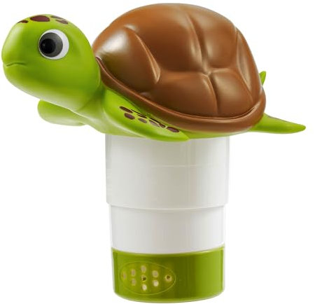 MKLZ Pool-Chlorschwimmer mit niedlicher Meeresschildkröte, zusammenklappbar, schwimmender Chlorspender, passend für 1 und 3 Zoll Tabletten & Brom-Halter für große und kleine Pools, Whirlpools, Spa –