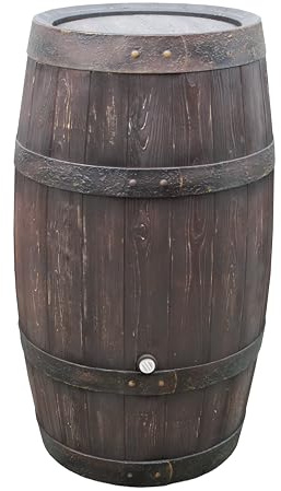 Citerne d'eau de pluie ronde en matériau résistant aux UV et aux intempéries Marron 250 l Réservoir d'eau de pluie avec couvercle de sécurité enfant Raccords en laiton