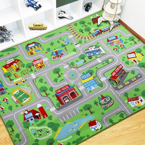 Capslpad Kinderteppich, Spielmatte und Lernmatte, 150 x 200 cm, extra groß, Stadtleben, pädagogische Automatte, für Baby und Kleinkind, Schlafzimmer und Spielzimmer