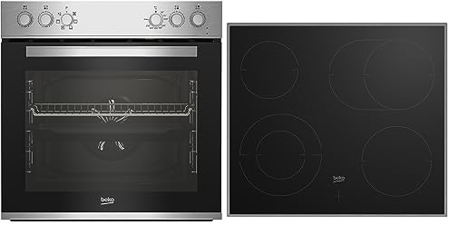Beko BBUE12020X Einbau-Herd-Set, Multifunktionsofen mit 6 Heizarten und Glaskeramik-Kochfeld, SteamShine-Reinigung, AeroPerfect, Schwarz-Edelstahl