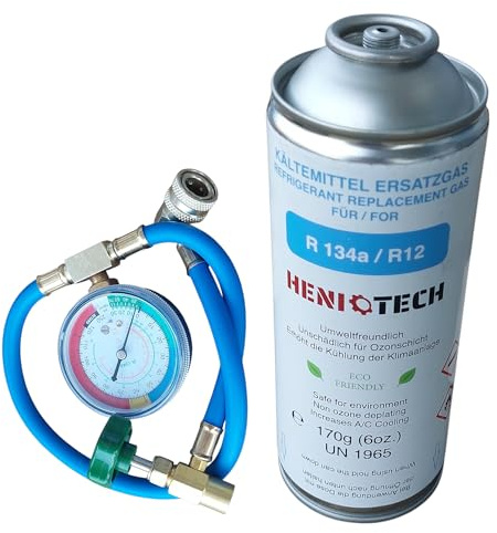 HENIOTECH/COOLBLAST (Versand je nach Lagerbestand) Ersatz Kältemittel für Auto Klimaanlage R134a - 170g / 453g + Ventil + Schlauch