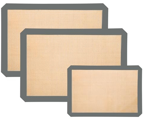 XSSDPDC Silicone Baking Mat 3 Pack, Non-Stick Food Safe Reusable Baking Sheets, 2 Medium & 1 Small Sizes for Cookies Macarons Bread, (Gray)