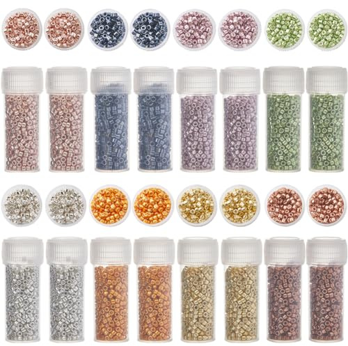 SUNNYCLUE Cuentas cilíndricas de vidrio de 80 g, cuentas de semillas de vidrio de 2 mm, cuentas cilíndricas a granel, vasos redondos, cuentas metálicas, cuentas espaciadoras para hacer joyas, aretes