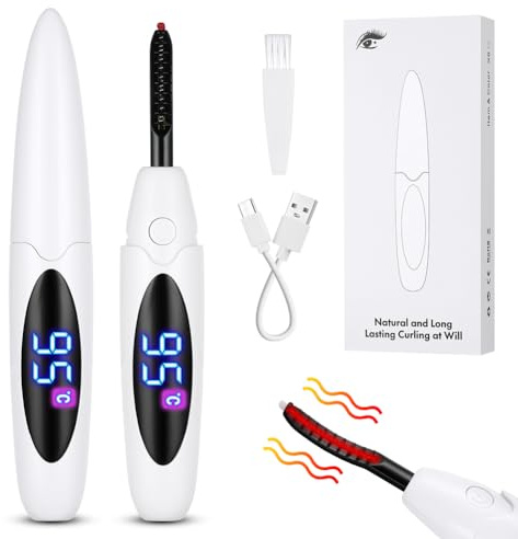 LOPHE Wimpernzange Beheizbar, Elektrische Wimpernzange Wimpernbürste mit 3 Temperaturmodi, 10s Schnelles Aufheizen Wimpern Curler Anti-Verbrennung, für alle Wimpern(#A-Weiß)