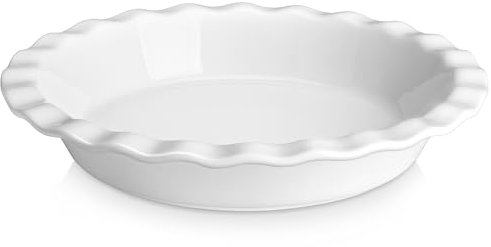 MALACASA Ceramic Pie Dishes, Pie Pan for Baking 9 Inch,40 OZ Pie Plate Round Pie Dish for Baking Fluted Pie Dish Baking Pan, Non Stick Deep Pie Dishes for Quiche (Ivory White, 1 PC)