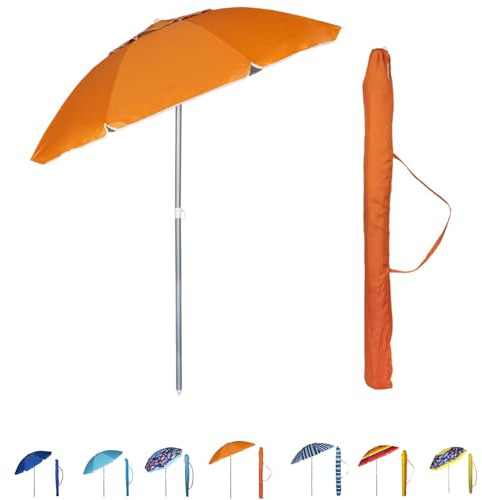 VIRSUS Ombrellone da Spiaggia con Cupola Antivento 985, Diametro 200 cm, 8 Stecche in Fibra Vetro, Tessuto Poliestere 440gr, Asta da 32mm e Snodo, Ombrello Mare con Sacca (Arancione)