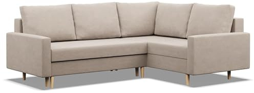 Mebligo - Ecksofa mit Schlaffunktion und Bettkasten Blank, Eckcouch mit Ottomane Rechts, Sofa L Form 226 x 175 x 92 cm, Couch mit Bonellfedern, Ecke Sofa Wohnzimmer, Schlafsofa - Beige