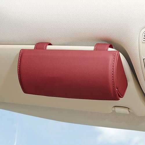 OINTJWWO Auto Brillenetui Sonnenbrillenhalter Für Audi S3 S4 S6 S7 S8 2017-2021, Magnet Leder Sonnenbrillenhalter Brillenhalter Aufbewahrungsbox Organizer Brillenetui Innenraum Zubehör,D/Red