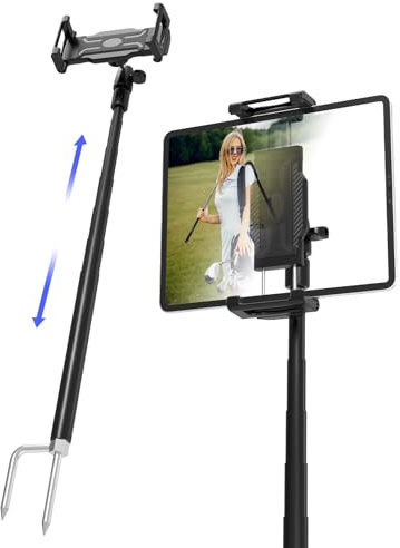 LYFPOOM Ground Golf Monopod Tablet Halterung [für Dicke Hüllen geeignet] mit Erdspieß, Golfschwung-Selfie-Stick für iPad Pro Air Mini, Galaxy Tab, iPhone und weitere 6-15,6 Zoll Tablets und Telefone