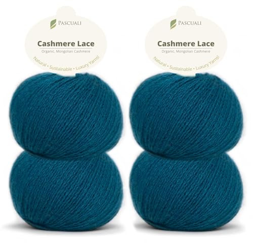 PASCUALI | Bio Cashmere Lace. Strickwolle aus 100% Kaschmirwolle Wolle zum Stricken und Häkeln, SET: 4 Knäuel - 100g - Farbe: Petrol 66