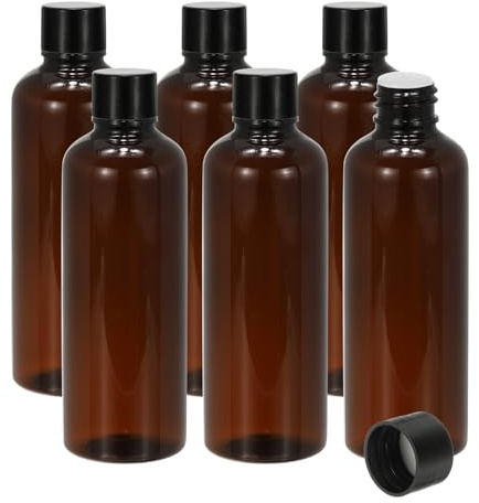 PATIKIL Travel Bottles with Screw Cap, 6 Pcs 3.4Oz(100ml) Leak Proof Refillable Empty Dispenser Container Squeeze Bottle with PP Screw Lid for Shampoo Toiletries Lotion Cream, Brown