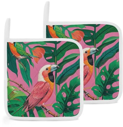 Lot de 2 maniques professionnelles en forme d'oiseaux tropicaux pour la cuisine - Résistants à la chaleur et antidérapants - Pour la cuisine, la pâtisserie, le barbecue, le four