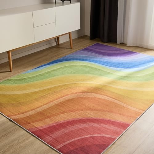 benuta Basic Waschbarer Teppich George - Multicolor/Lila 80x150 cm - Kunstfaser - Rechteckig & im Style: Abstrakt - Pflegeleicht für Wohnzimmer Schlafzimmer