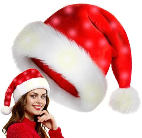 Leuchtende Weihnachtsmannmütze – LED Innovative Plüsch-Nikolausmütze | Festliche beleuchtete Weihnachtsmannmütze für Erwachsene | Weihnachtsmützen Erwachsene geeignet für Weihnachten, Themenfeier,