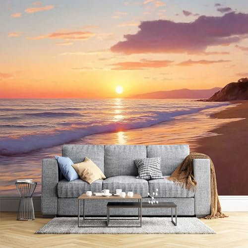 Fotomurales Playa Al Atardecer 400X280Cm Papel Pintado Seda Decoración De Pared Decorativos Murales Moderna De Diseno Fotográfico Vista Del Atardecer 3D Decorativos Murales