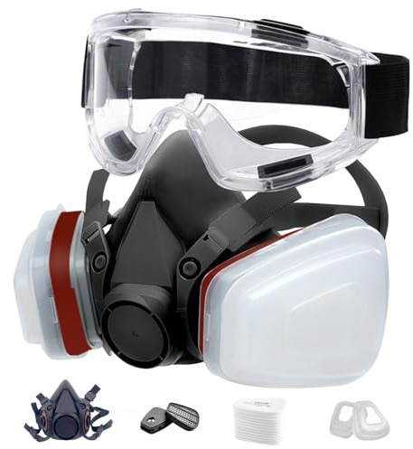 Reusable Full Face Mask, Dust Mask, Dual Filtration, 10 Replaceable Filter Pads, Suitable For Various Work Environments Such As Workshops, Woodworking, Painting, Spray Painting, Etc