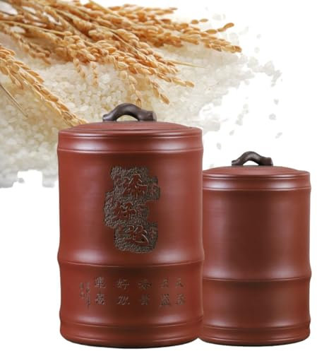 Large Ceramic Jar For Rice - Ceramic Rice Bucket With Lid - Household Grain Dispenser - Kitchen Household Sealed Canister- 5/10/15/20/50KG Food Storage Container For Rice Flour(Brown,50kg)