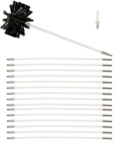 Chimney Sweeping Kit, Chimney Cleaning Brush Classic Chimney Sweeping Kit Lined Ducts Brush Set Cleaning Tool With 9 Flexible Rods And 1 Brush Heads For Chimneys, Sewer Pipe Chimney Cleaning Kit(15 Ro