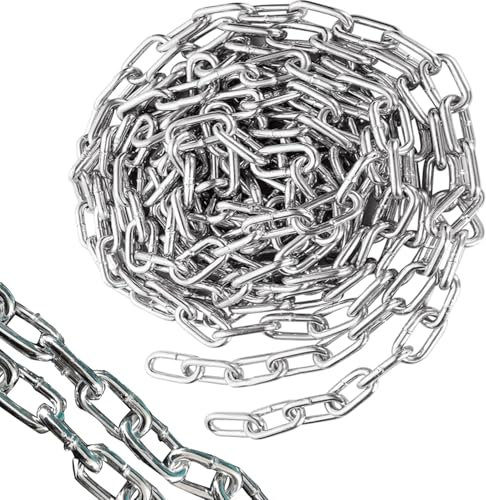 Kette Silber 10m 3mm, Sicherheitskette zum Aufhängen von Zäunen, Schaukelkette, Kette Hängesessel, Lampenkette, Hundekette, Schwenkkette, Trocknen der Wäschekette Verzinkte Eisenkette