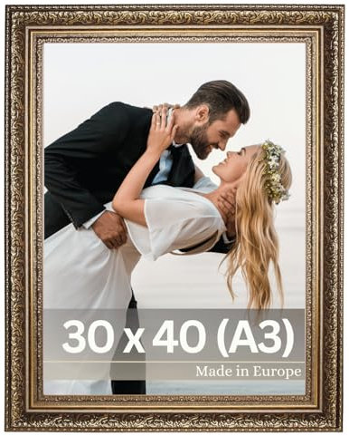 VictoR Leonardo photo Cadre 30 x 40 cm (A3) marron doré – Antique cadre avec verre acrylique incassable – Vintage baroque – Fabriqué en Europe