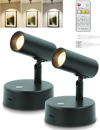 Spot d'intérieur avec télécommande, 5000 mAh, lampe murale rechargeable pour tableaux, éclairage artistique pour peintures, éclairage LED sans fil avec minuterie et intensité variable 3 CCT (2)