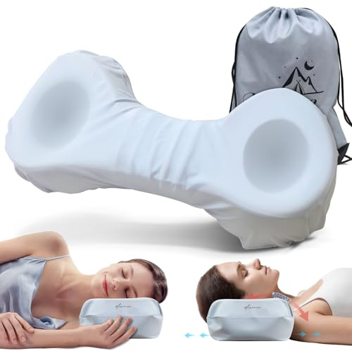 Mixiniso Cervical Neck Pillows for Tension Muscle Relief, Neck Roll Pillow for Side Sleepers, Camping & Travel Neck Support Memory Foam Pillow, Cervical Traction Device with Storage Bag