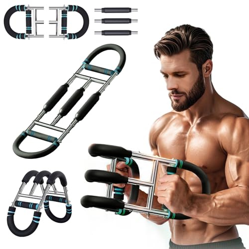 Twister Armtrainer, 120-180LB Drei Rohre Verstellbares Unterarmtrainer mit 3 Stufen, Anti-Rutsch-Griffen & Doppelfedersicherheit für Arme/Brust/Beine etc, Mehrfunktional Fitnessgerät für Zuhause