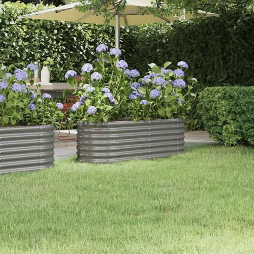 Mokuyary Fioriera rialzata in acciaio zincato, 114 x 40 x 36 cm, colore grigio, per ortaggi, erbe, fiori e piante grasse, per giardino, terrazza, balcone