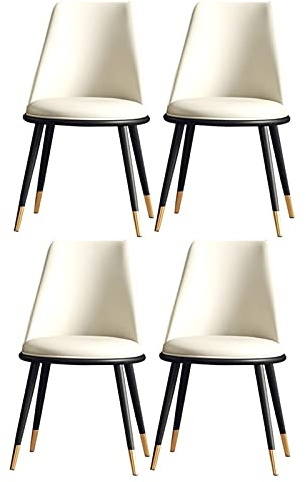 Natliedop Dining Chairs KitchenSet of 4 Living Room Side Chairs Modern Upholstered Accent Chairs with Soft Pu Leather Cushion Seat and Metal Legs (White Black Gold feet)