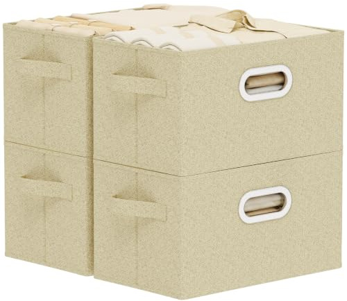 ENUMAIL Contenitori senza Coperchio Aperta,38x25x25cm,Grigio Beige,4 Pezzi | Scatole Portaoggetti in Tessuto Pieghevoli,Cubo di Stoccaggio con Supporto di Tavola PP,Organizer per Cassetti Lavabile