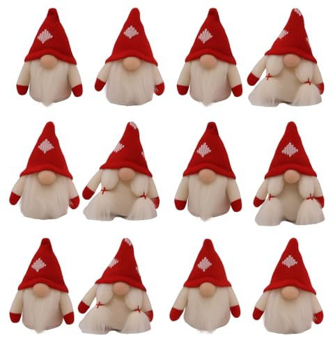 hausleben 12 Stück Deko Wichtel – 2 Sorten, je 6er Set | Mini Wichtel 9 cm | Weihnachtsdeko Figurenset | Tischdeko, Advent, Winterdeko | Ideal für Basteln & Geschenkideen