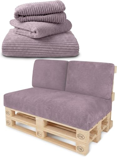 normani Bezüge für Palettenkissen - Palettenkissenbezüge aus weichem Streifen-Flanell - 3 oder 2-Teilige Palettenpolster - Hergestellt in Polen Rosa 140x100 cm + 2x70x55 cm