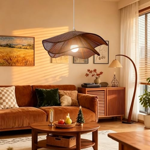 BBWO LED-taklampa i rotting handflätad taklampa taklampa i retroblomform modern matbordslampa bohemisk stil lämplig för matsalen köksön vardagsrummet sovrummet dekorativ belysning(Brown,60cm)