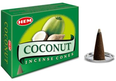 Hem Coconut Incense Cones – Case of 12 Boxes (10 Cones Each) | Sweet Tropical Aroma for Relaxation, Positivity & Freshness | Natural Handcrafted Cones for Meditation, Yoga & Home Fragrance