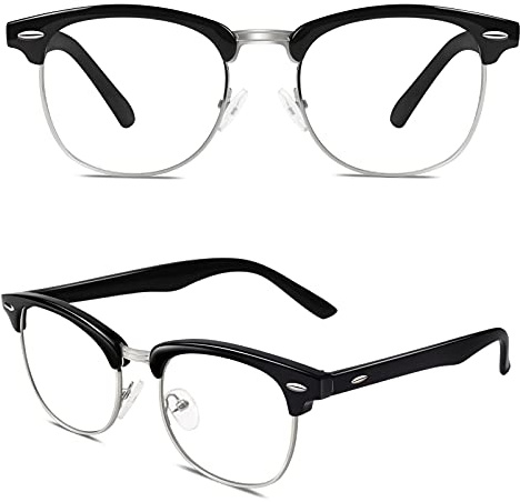 CGID Klassisch Halbrahmen Brille Ohne Stärke,Vintage Fake Nerd Brille Fensterglas Damen Herren 100% UV400 Schutz
