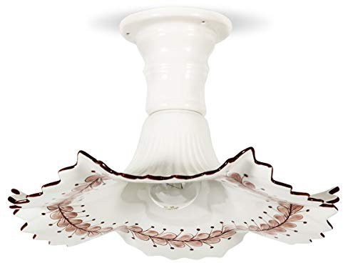 Helios Leuchten 107162 Deckenlampe Keramik weiß - braun | Deckenleuchte Keramiklampe | handbemalte Keramikleuchte | Küchenlampe 1 x E27
