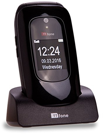 TTfone Lunar TT750 Big Button Simple Easy Clamshell Flip Mobile Phone Pay As You Go (O2 Bundle with £10 Credit, Black)